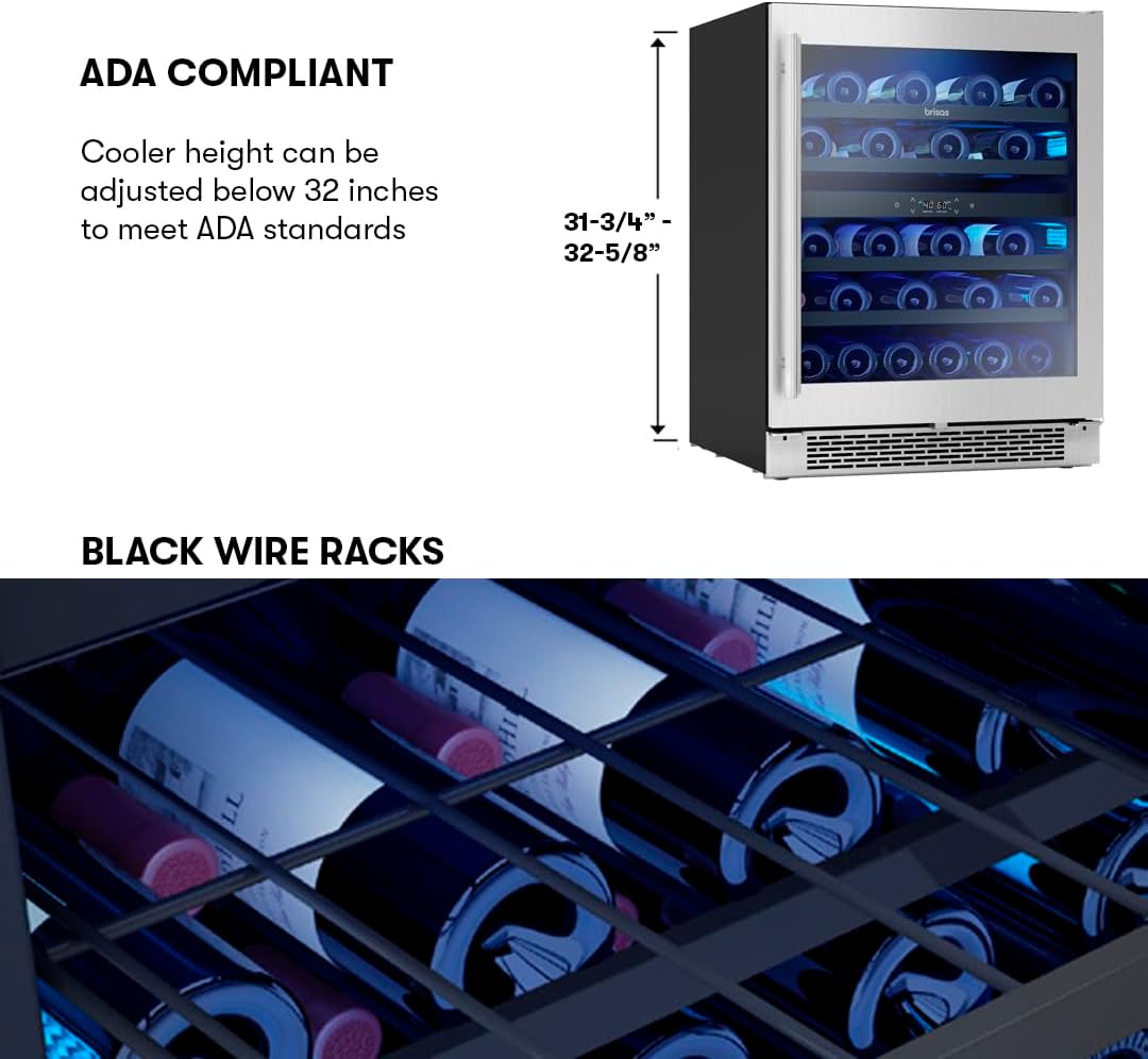 Zephyr Brisas 24' Wine Fridge ADA Dual Zone Under Counter - Countertop Mini Wine Cooler Cellars Small Cabinet Wine Refrigerator Home Bar Chiller Freestanding with Glass Door - 38 Bottles 750ml