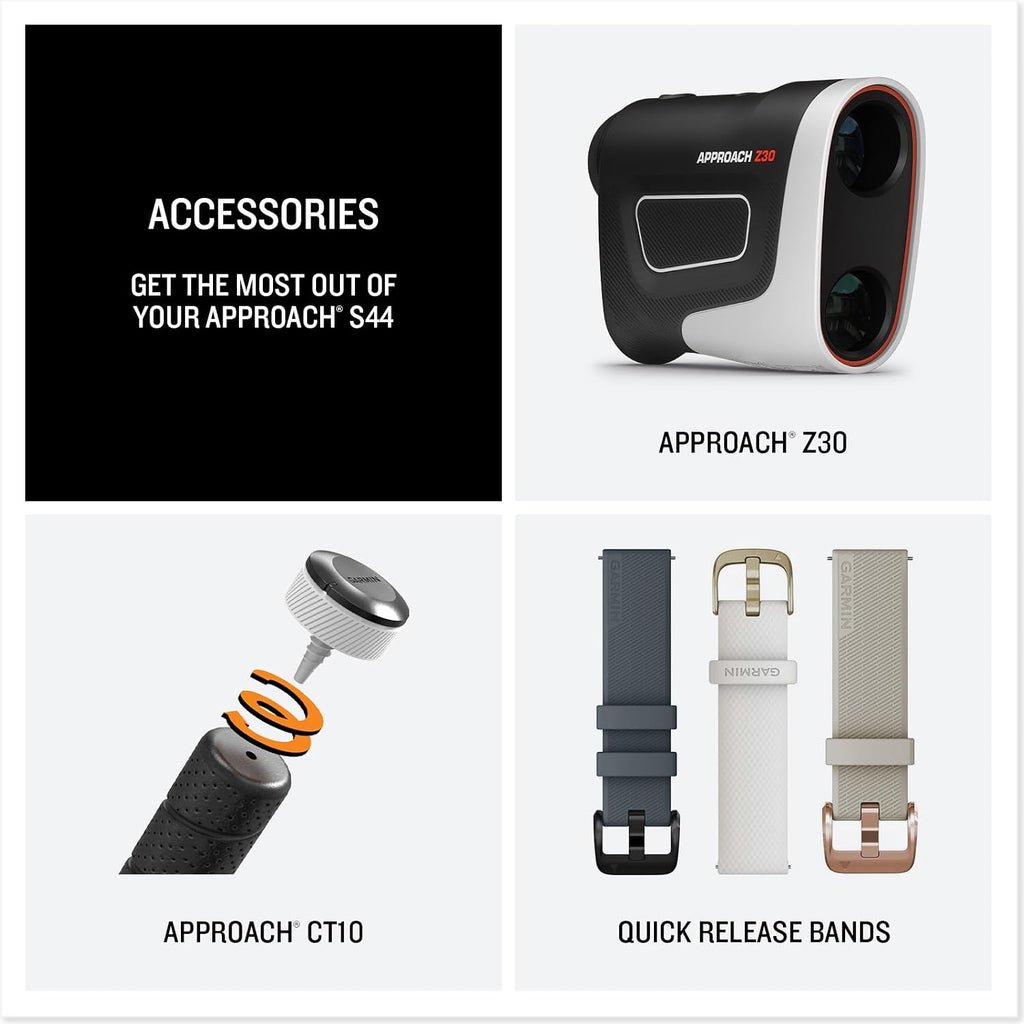 Garmin Approach S44 Essential Golf GPS Smartwatch | AMOLED Touchscreen Display | On-Course Features and Signature Series Power Bundle | Black Silicone Band