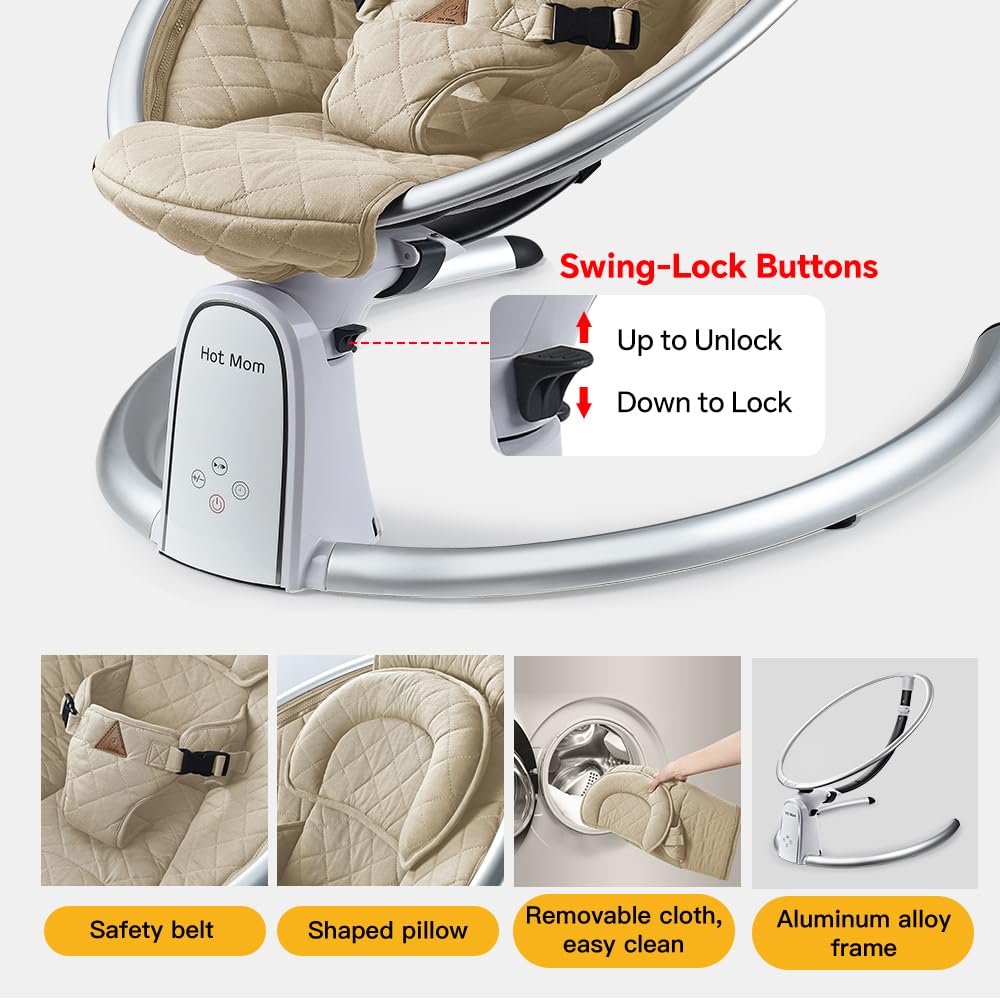 Hot Mom Upgrade Cotton Electric Baby Bouncer for Infant,Bluetooth Baby Swing Enabled Automatic, Baby Rocker Inset Music Speaker, Baby Chair Intelligent Timing & LED Touch Screen (Green)