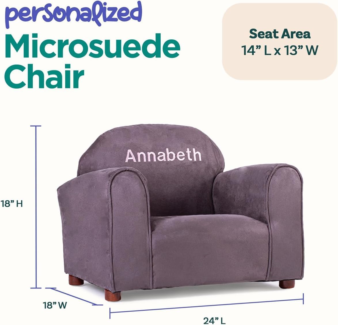 Keet Personalized Toddler Chair, Customize with Name, Soft Microsuede Upholstery, Embroidered Kids Armchair, Sturdy Wooden Frame, Easy to Clean, Ages 2–5, Gift-Ready Toddler Chair for Playrooms.
