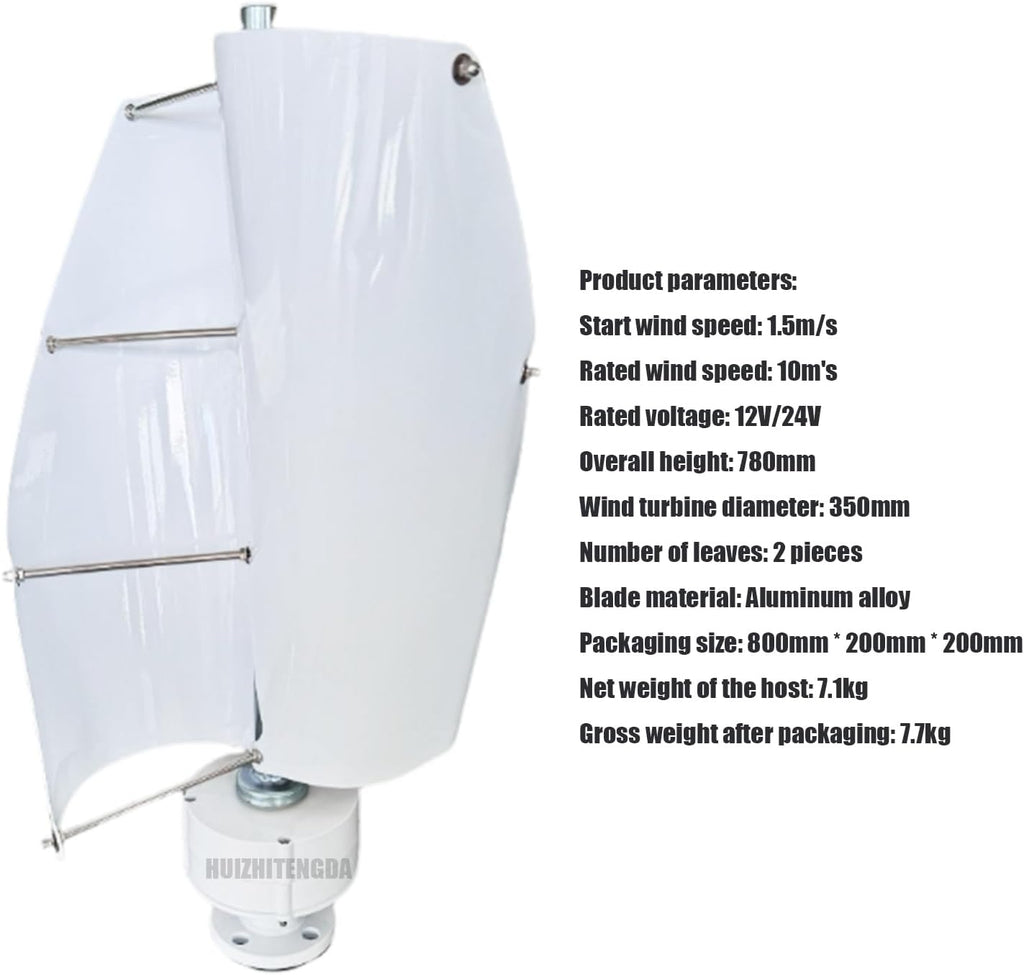 Vertical Spiral Wind Mill Turbine Portable Generator,1000W 12V 24V 48V 2 Blade Household Wind Turbine Generator Free Energy Windmill W/Controller(White)