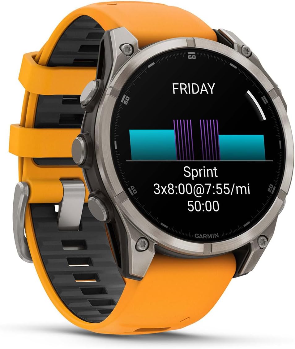 PlayBetter Garmin Fenix 8 AMOLED Sapphire (47mm, Titanium/Spark Orange) Multisport GPS Smartwatch Bundle - 1.4' Touchscreen, Built-in LED Flashlight Wireless Running Earbuds