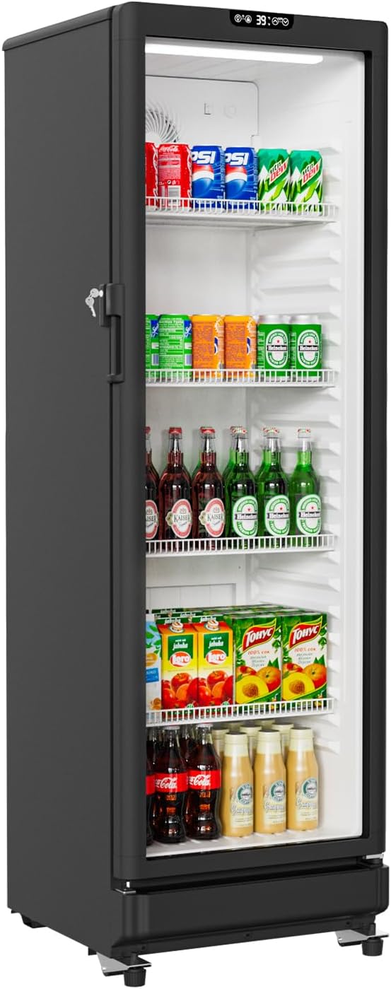 BEYOU Beverage Refrigerator, 8.5 cu. Ft Commercial Refrigerator Merchandiser with single Glass Door, Display Fridge for Living Room, Bar, Garage（Black）