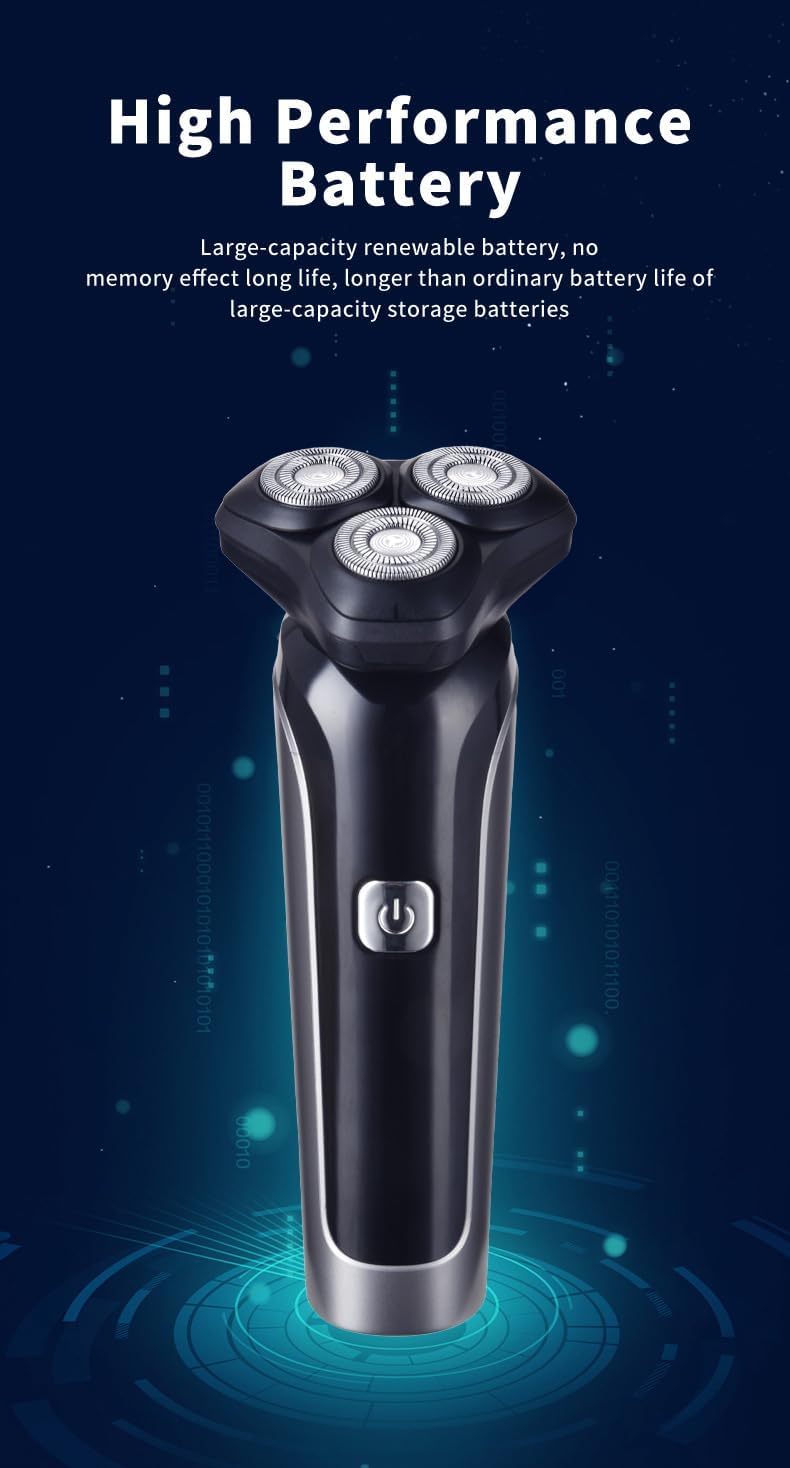 Electric Razor for Men Cordless: Wet/Dry Rotary Shaver IPX7 Waterproof - Fast Charging & Sensitive Skin Care
