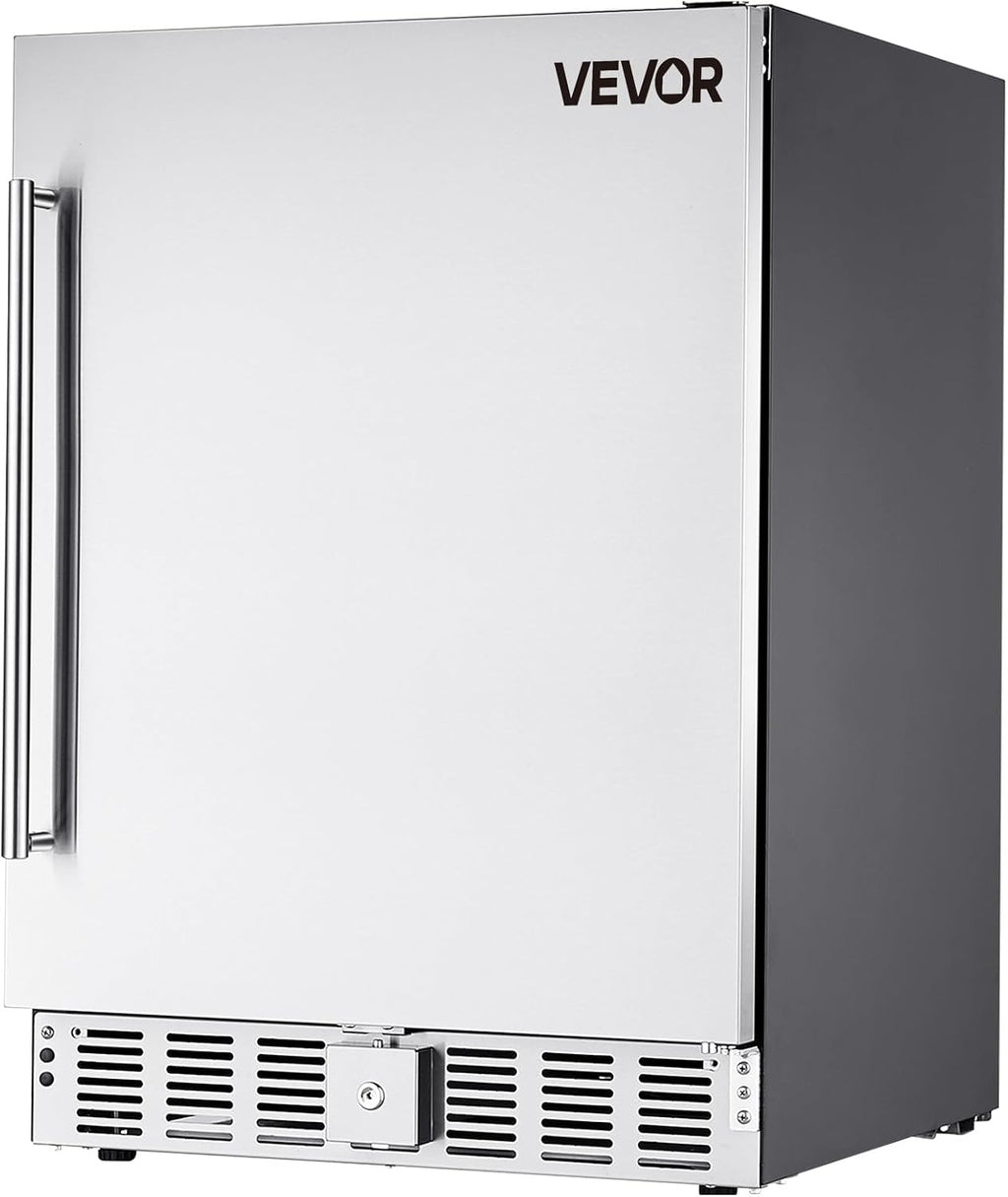 VEVOR 24-Inch Outdoor Beverage Refrigerator, 150 QT Built-in Drink Fridge, 0.56 kWh/Day Energy-Efficient Cooler with 304 Stainless Steel Door, Holds 180 Cans for Outdoor Kitchen, Home Bar, Patio