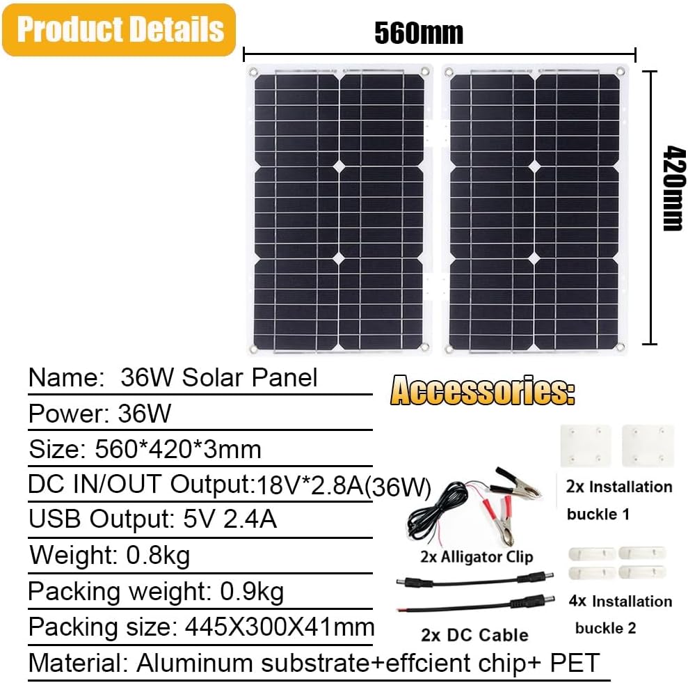 Solar Power System Set 36W Folding Solar Panel with Four USB Chargers + 3000W Power Inverter DC12V-110V/220V + 30A Solar Charge Controller(Yellow,12V-220V)