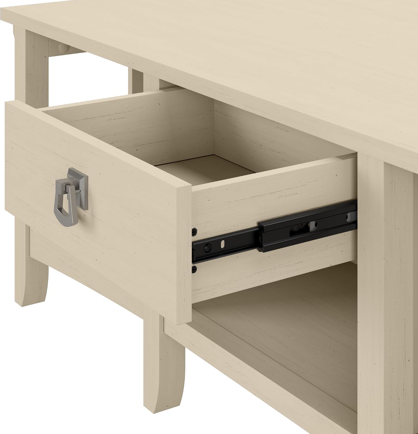 Bush Home L Shaped Desk with Storage for Home Office, Modern Farmhouse Corner Table with Drawers and Cabinets, Salinas Collection, Antique White