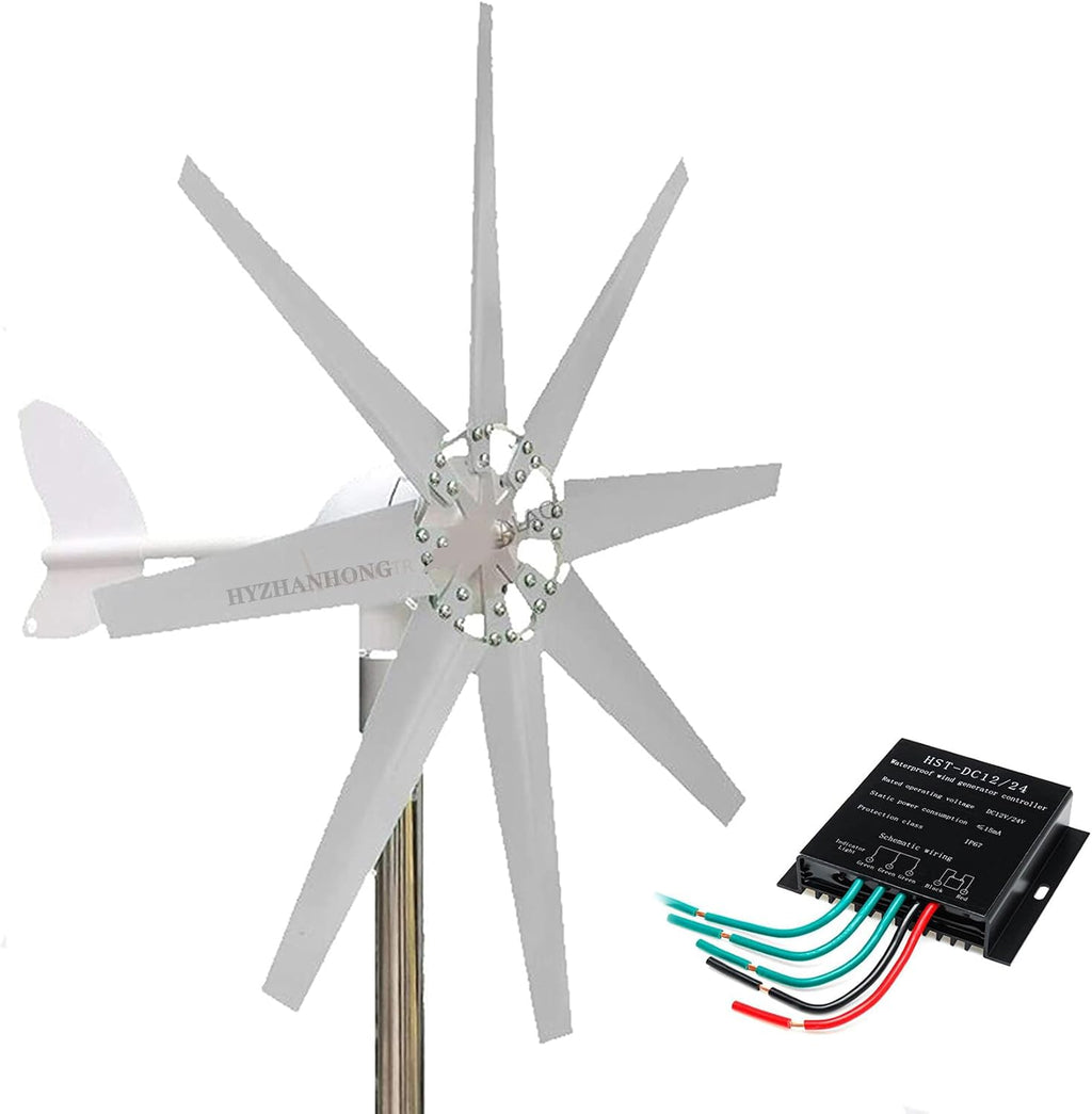 Portable Small Windmill Wind Turbine Generator Kit,600W-1000W 12V 24V 48V with MPPT Controller Wind Turbine Generator for Garden Lighting(White,8 Blades)