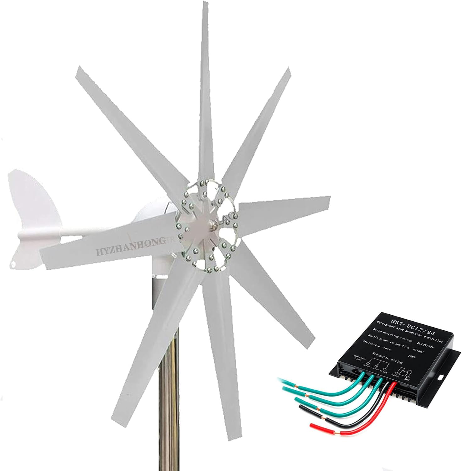 Portable Small Windmill Wind Turbine Generator Kit,600W-1000W 12V 24V 48V with MPPT Controller Wind Turbine Generator for Garden Lighting(White,8 Blades)