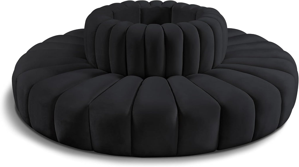 Meridian Furniture 103Black-S8D Arc Collection Modern | Contemporary Modular Sofa with Soft Black Velvet, Deep Channel Tufting, Modular Design, 90' W x 90' D x 30' H, Black