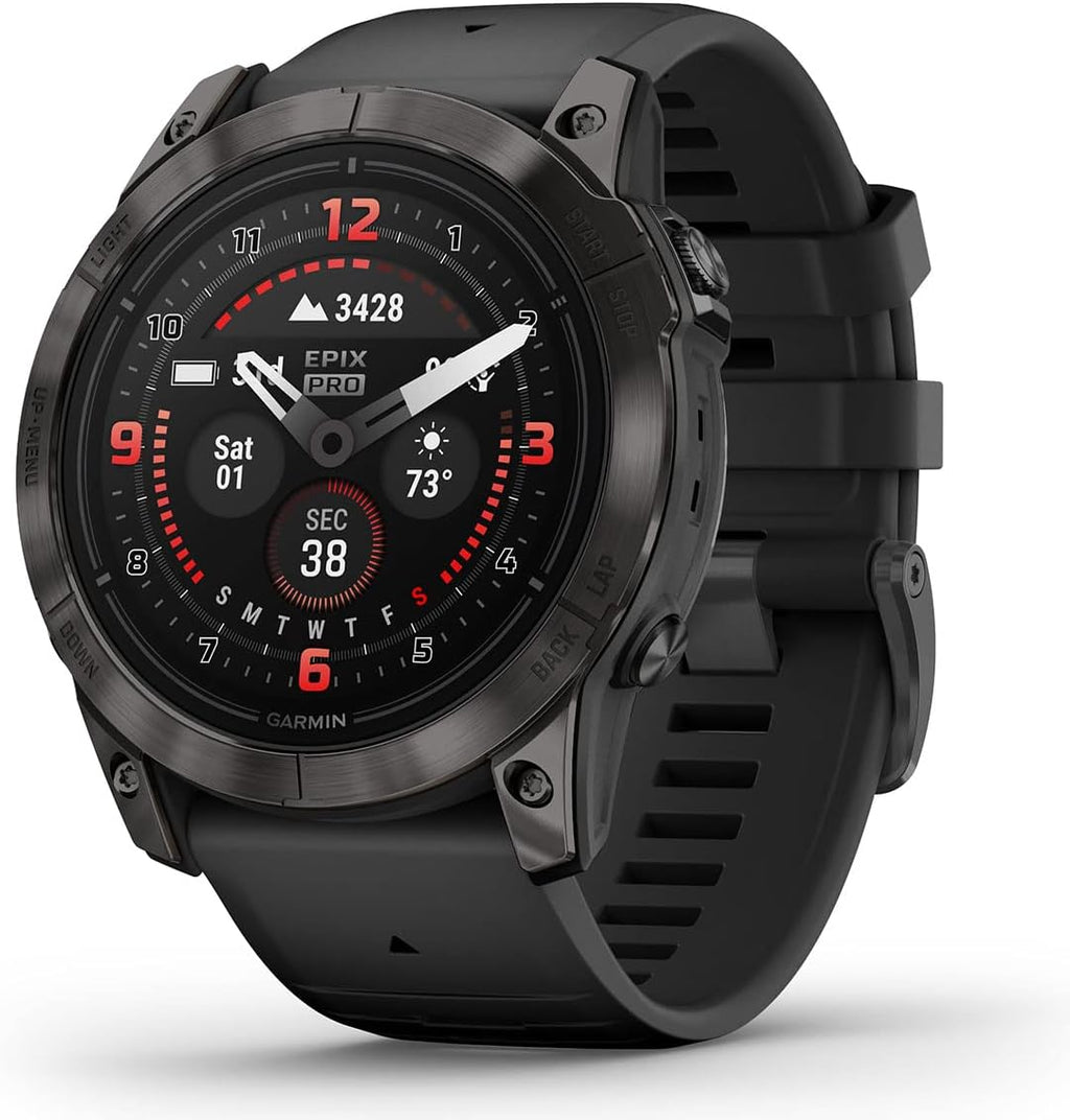 PlayBetter Garmin epix Pro (Gen 2) Sapphire (Carbon Gray DLC/Black, 51mm) GPS Outdoor Watch Gift Box Bundle - AMOLED Display & Built-in Flashlight - includes Screen Protectors, Wall Adapter & Case