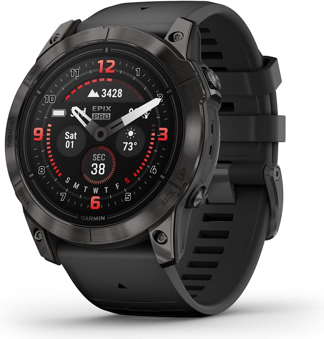 PlayBetter Garmin epix Pro (Gen 2) Sapphire (Carbon Gray DLC/Black, 51mm) GPS Outdoor Watch Gift Box Bundle - AMOLED Display & Built-in Flashlight - includes Screen Protectors, Wall Adapter & Case