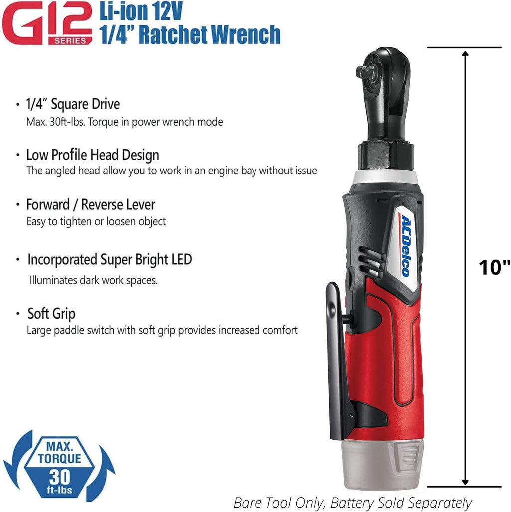 ACDelco ARW1218-K18 G12 Series 12V Li-ion Cordless 3/8' Extended Rachet Wrench & ¼' Ratchet Wrench Combo Tool Kit