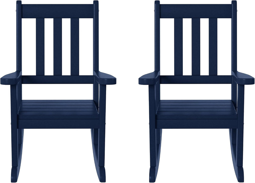 WestinTrends Malibu Outdoor HDPE Plastic Preschool Toddler Rocking Chairs (Set of 2), Navy Blue