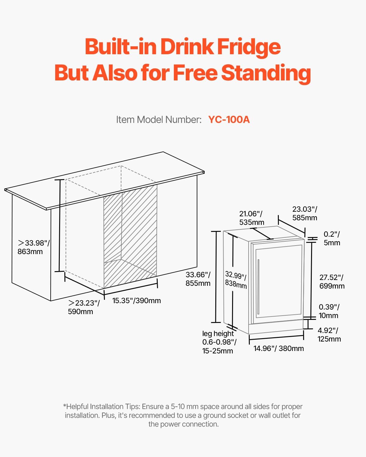 VEVOR YC-100A, 28, Mini Wine Refrigerator with Glass Door, Adjustable Shelves, Digital Temperature Control, Built-in & Freestanding Cooler Fridge for Home, Office, Bar, 32 Bottle, Sliver