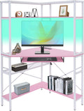 Corner Small Desk for Small Space, 29.5'*29.5'*60' Corner Computer Desk with USB Ports Triangle Gaming Desk with with RGB LED Lighting for Home Office, Living Room, Bedroom (Pink)