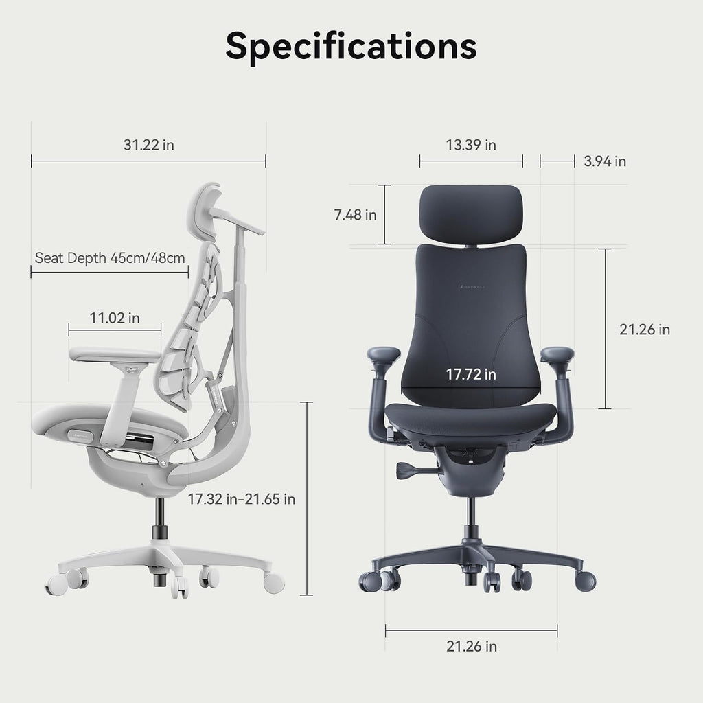 LiberNovo Dynamic Ergonomic Office Chair - Comfy Adjustable Desk Chair with Adaptive Lumbar Support, 160° Recline & Built-in Spine Stretch for Back Comfort, Home Office Long Hours Use, Black+45cm