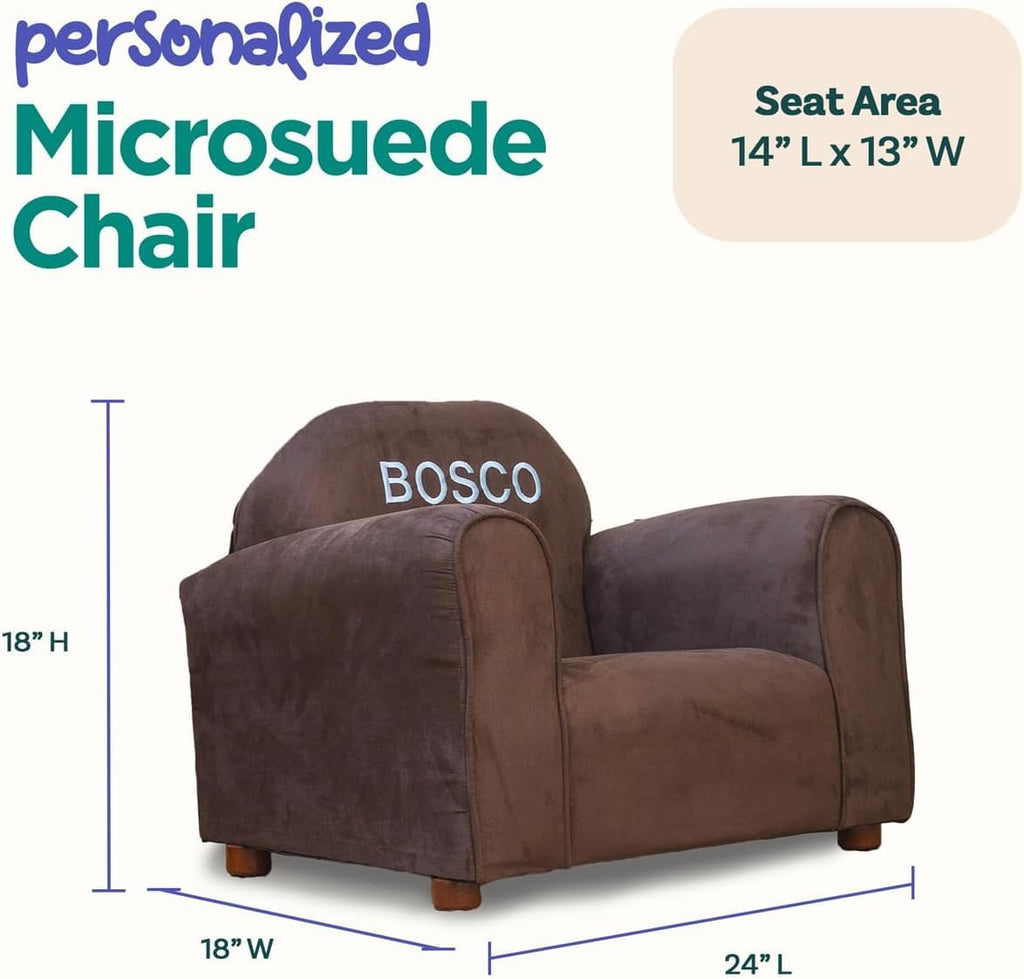 Keet Personalized Toddler Chair, Customize with Name, Soft Microsuede Upholstery, Embroidered Kids Armchair, Sturdy Wooden Frame, Easy to Clean, Ages 2–5, Gift-Ready Toddler Chair for Playrooms.