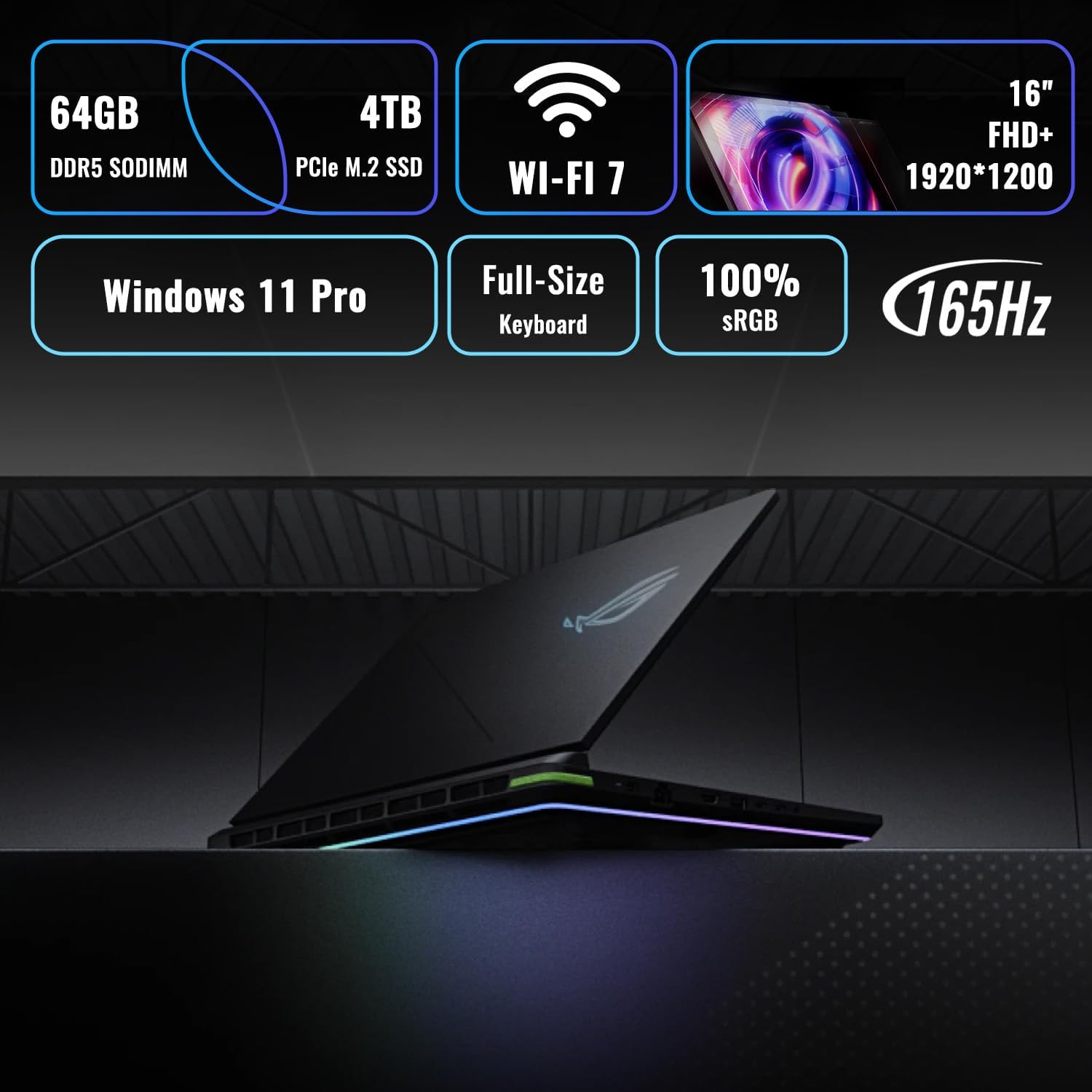 ASUS ROG Strix G16 RTX 5060 Gaming Laptop, 16' FHD+ 165Hz, Intel i7-14650HX (Beats Intel i9-13900), 64GB DDR5 RAM, 2TB SSD, RGB Lightbar, ROG Cooling, Bundle with PCO Laptop Cooler, Grey, W11P