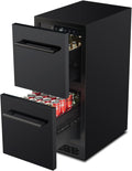 15 inch Double Drawer Drawer Refrigerator Under Counter Beverage Refrigerator, Indoor & Outdoor Fridge for Patio, Kitchen & Bar, Weatherproof, Black