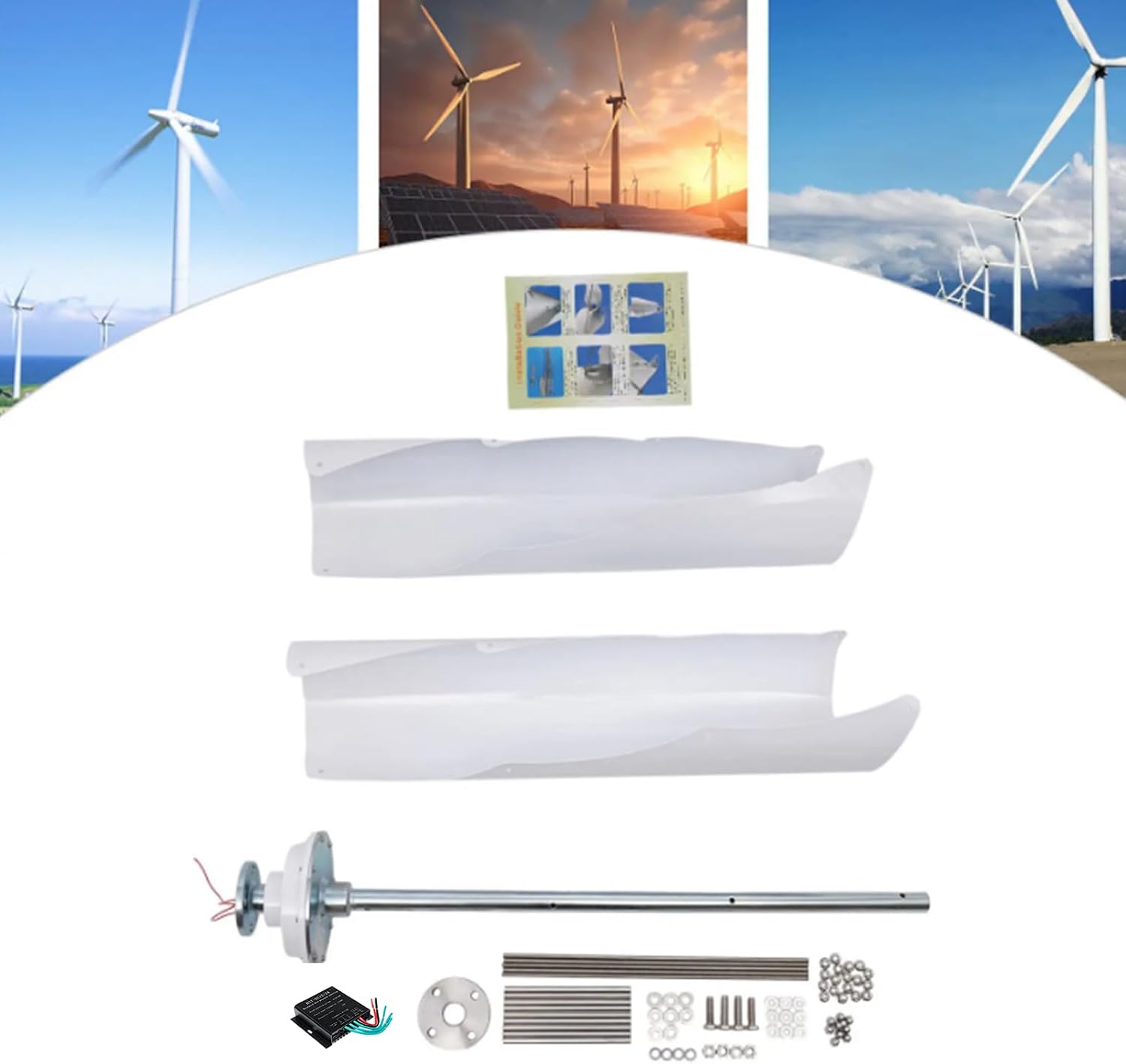 100W-3000W Wind Turbine Generator Set, 2 Blades AC Vertical Spiral Wind Turbine Windmill with Controller Suitable for Courtyard Farms (White)