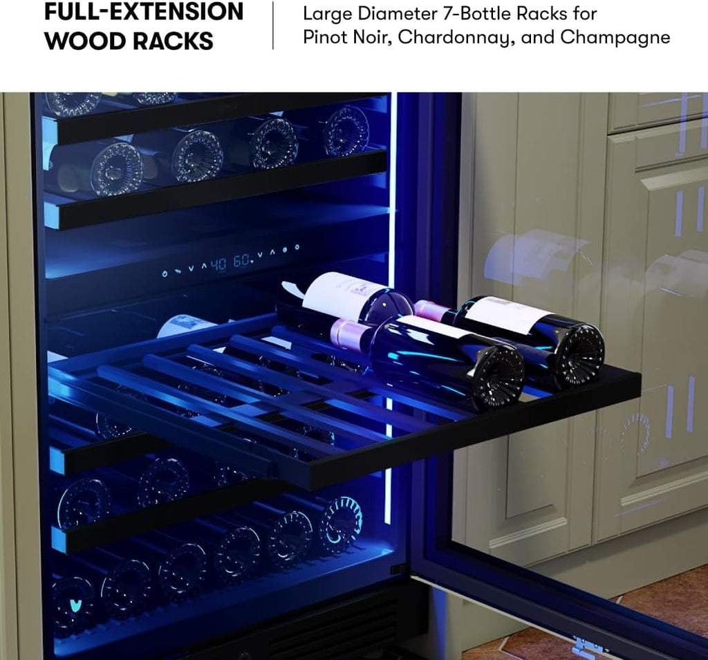 Zephyr Presrv 24 Inch Wine Fridge Dual Zone Panel Ready Under Counter - Wine Cooler Cellars Small Cabinet Wine Refrigerator Home Bar Chiller Freestanding ENERGY Star certified, 45 Bottles