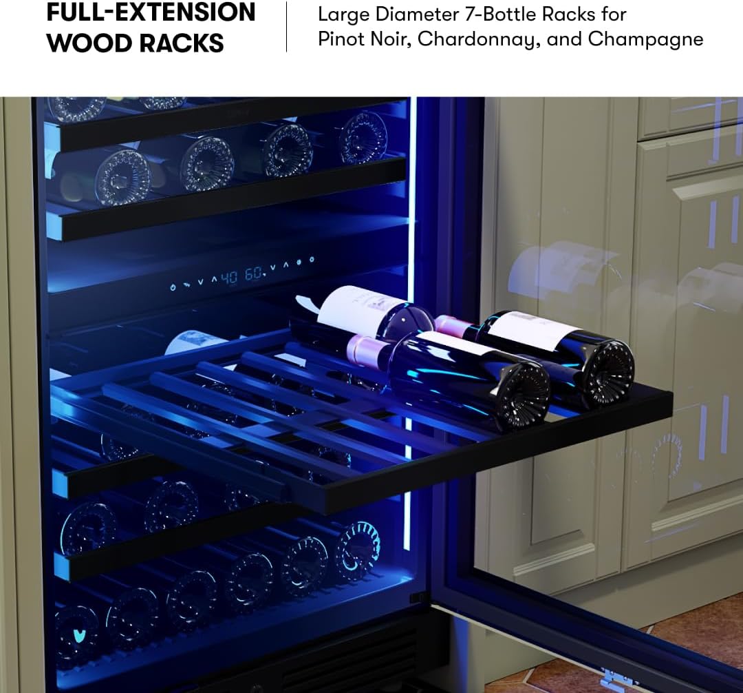 Zephyr Presrv 24 Inch Wine Fridge Dual Zone Panel Ready Under Counter - Wine Cooler Cellars Small Cabinet Wine Refrigerator Home Bar Chiller Freestanding ENERGY Star certified, 45 Bottles