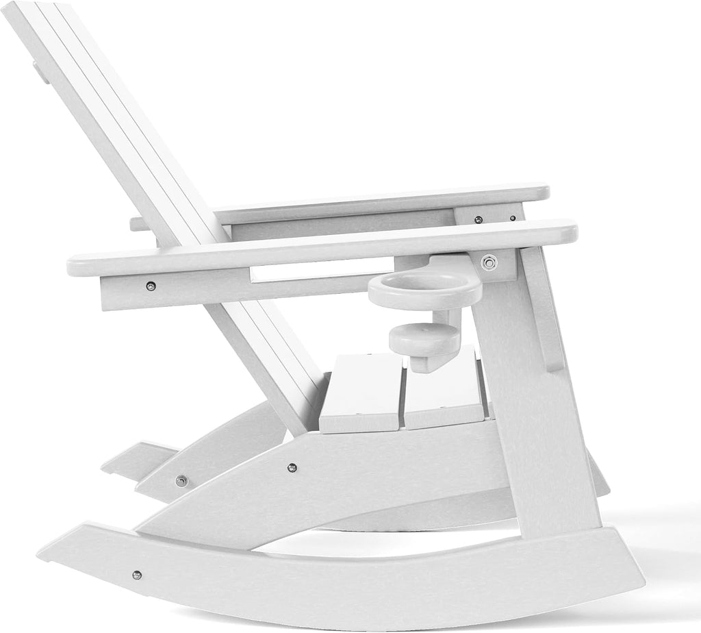 WestinTrends Ashore Outdoor HDPE Plastic Preschool Toddler Modern Adirondack Rocking Chairs (Set of 2), White