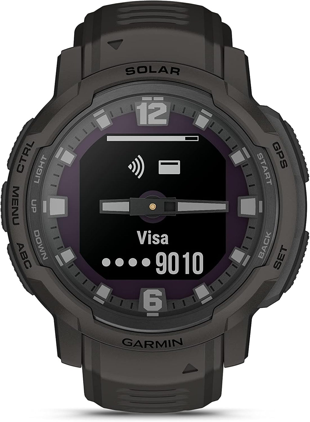 Garmin Instinct Crossover Solar, Rugged Hybrid Multisport GPS Smartwatch, Graphite | Heart Rate Monitor, Analog Hands, Digital Display, Up to 28 Day Battery Life with Signature Series Charging Bundle