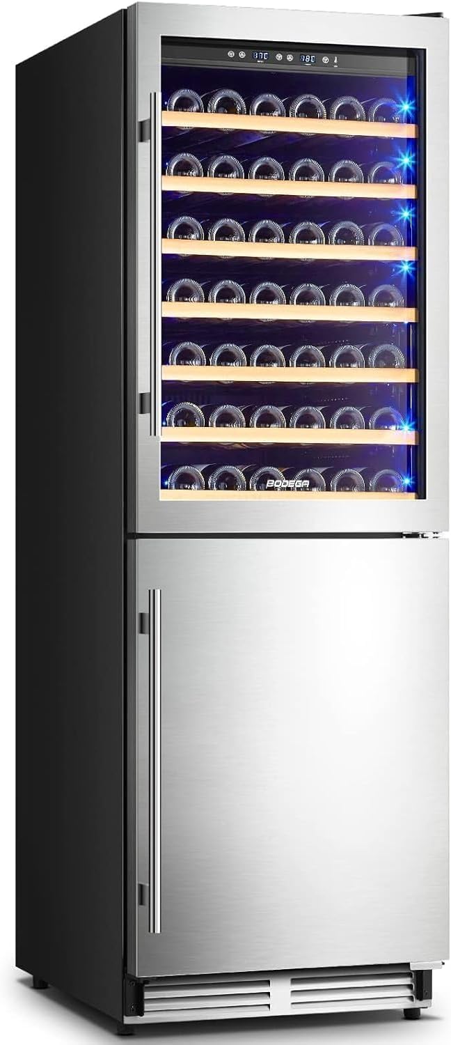 BODEGA 24 Inch Wine and Beverage Refrigerator Cooler,Dual Zone Wine Fridge with Memory Temperature Control 77 Bottles and 180 Cans,Built-In or Freestanding 2-in-1 Wine Cooler for Home Bar Kitchen