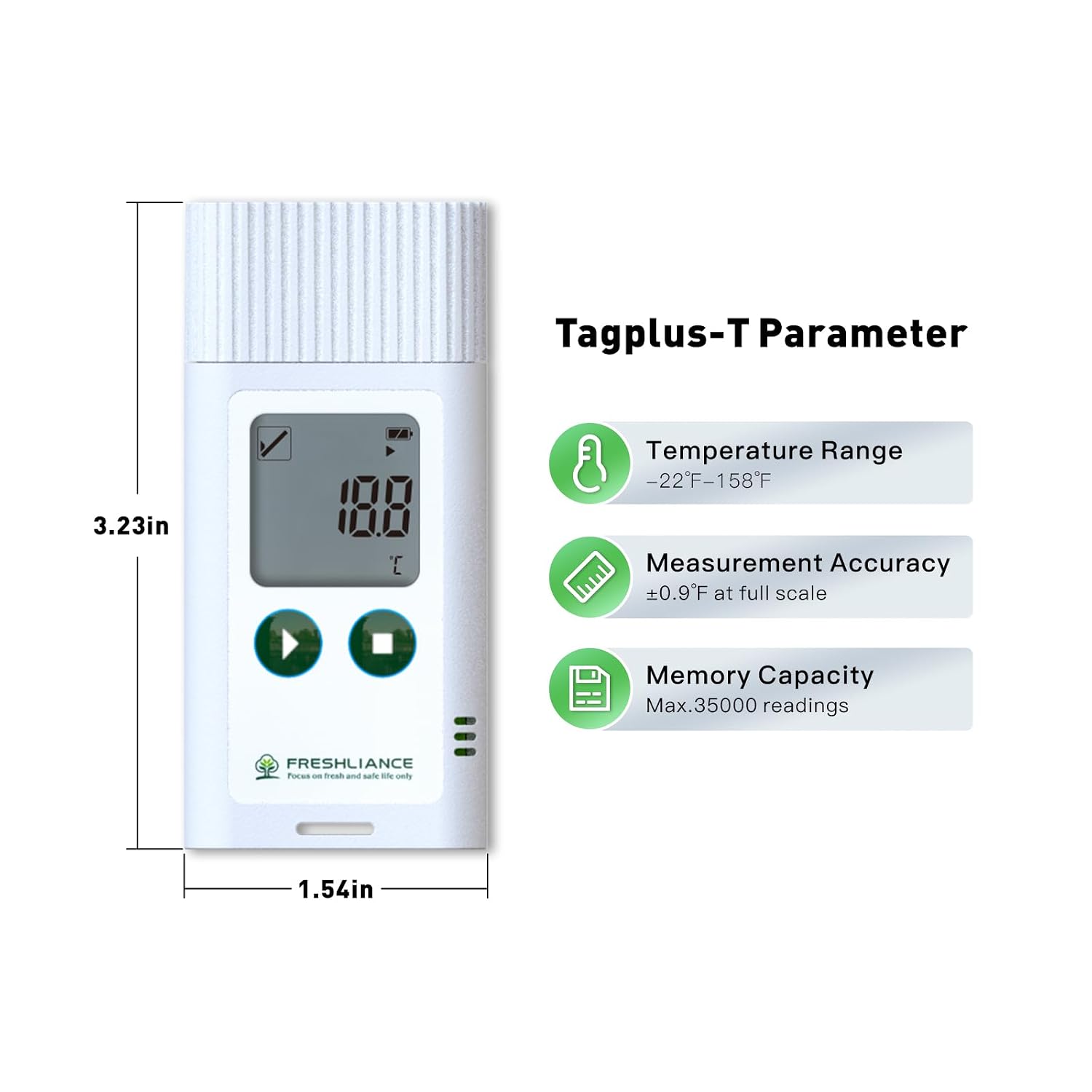 Freshliance USB Temperature Data Logger Recorder, Configurable LCD Digital Refrigerator Thermometer with PDF or CSV Report, Reuseable Temperature Monitor for 35000 Points, Tagplus-T