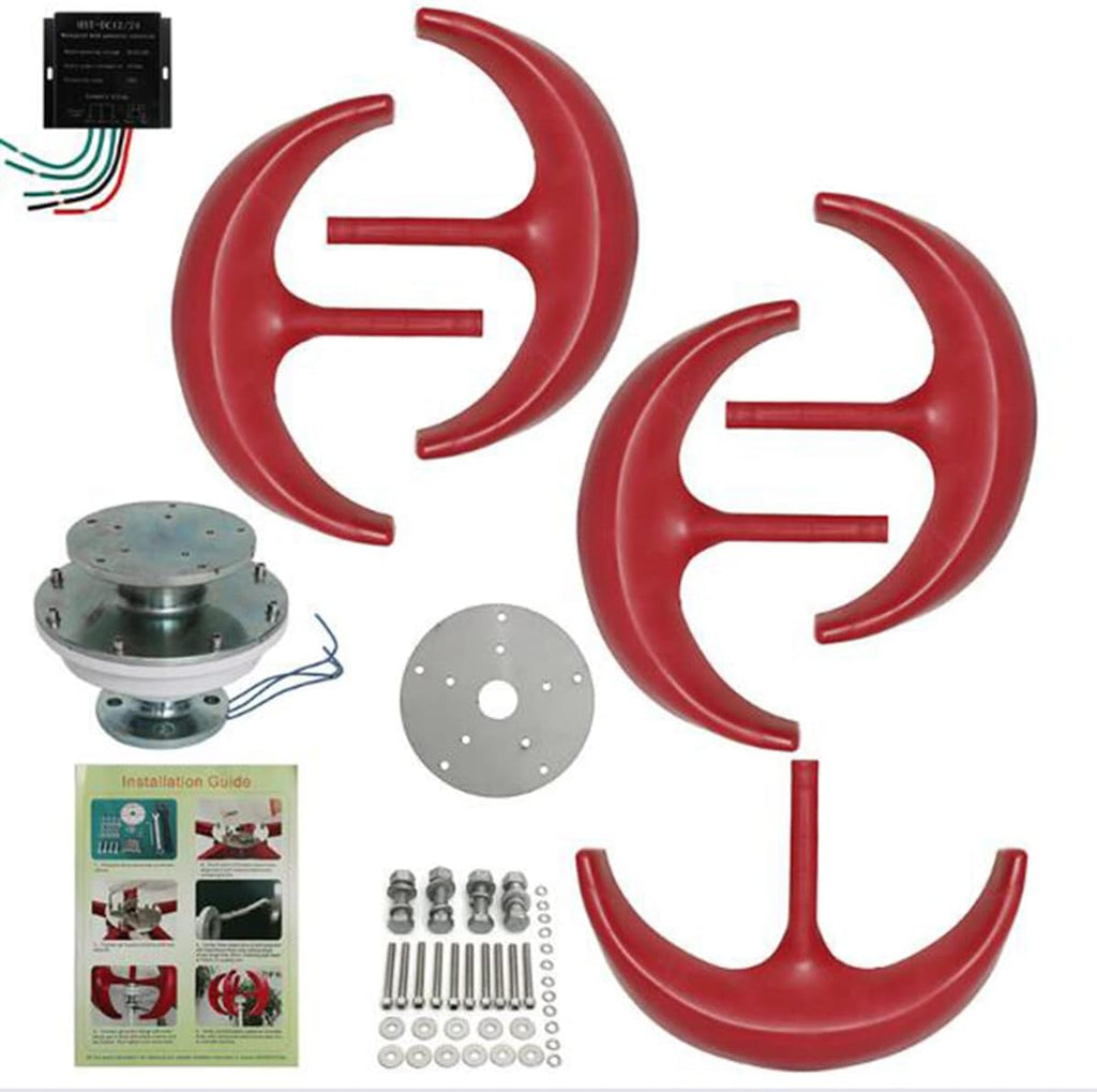 3000W Vertical Wind Turbine Generator Kit, 12V 24V 48V 5 Blades Wind Turbines Generator with MPPT Controller Kit for Home Hybrids Streetlight (Red)