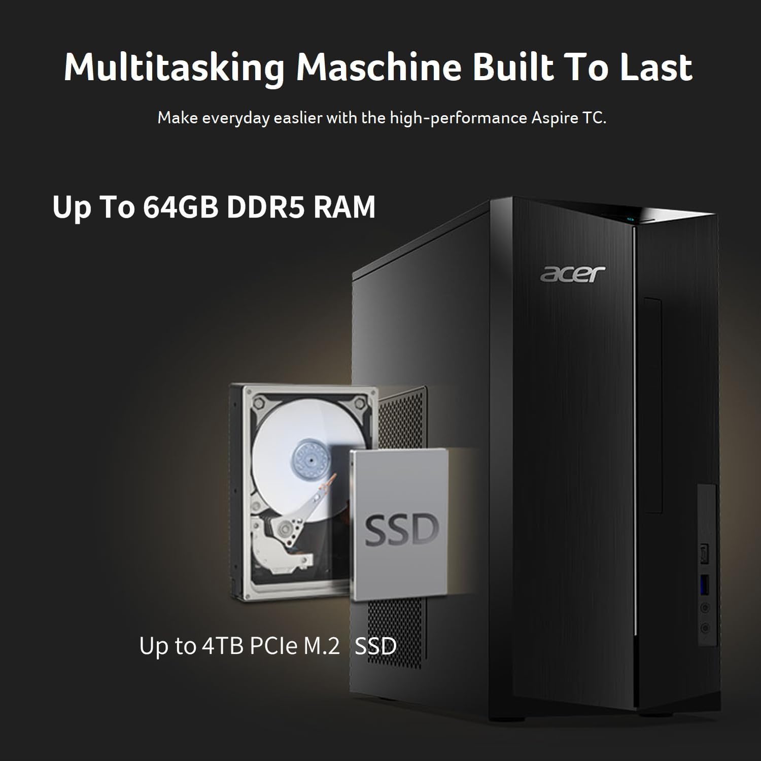 acer Aspire Desktop Computer • 10-core Intel Core i5-14400 Processor • 16GB DDR5 • 1TB SSD • Office 365 for The Web • 2X HDMI • Wi-Fi 6E • SD Card Reader • Wired Keyboard & Mouse • Windows 11