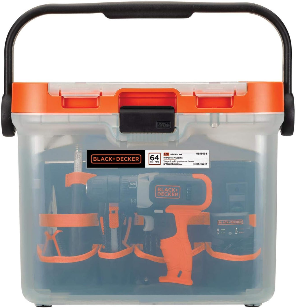 BLACK+DECKER 20V MAX Drill with Home Tool Kit, 64-Piece (BCKSB62C1)