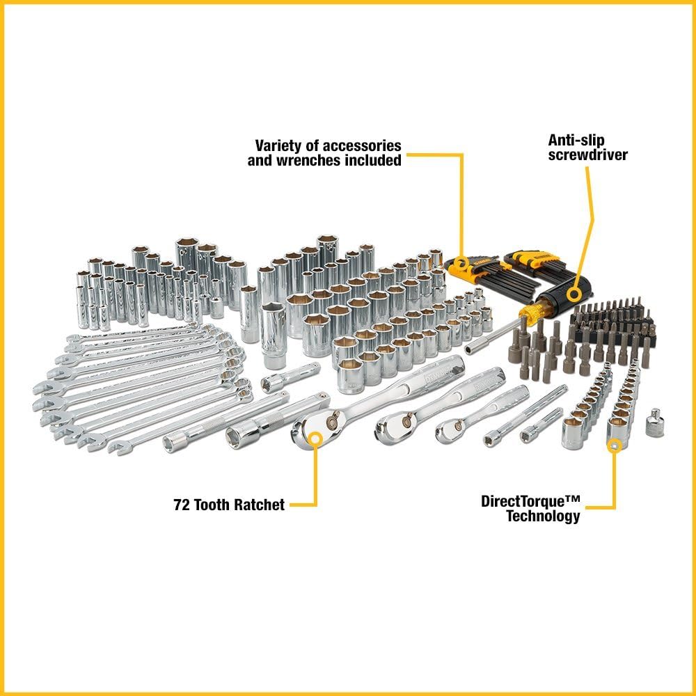 DEWALT Mechanics Tool Set, 205-Piece (DWMT81534) & 20V MAX Cordless Drill Combo Kit, 2-Tool (DCK240C2)