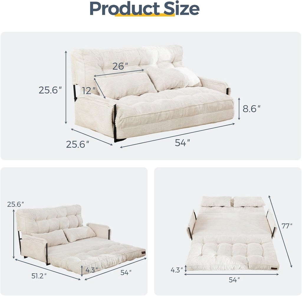 MAXYOYO Adjustable Floor Sofa Couch with 2 Pillows, Multi-Functional Bean Bag Bed, 5-Position Foldable Lazy Sofa Sleeper Bed with Armrest Versatile Floor Seating for Reading Gaming, Beige, Double