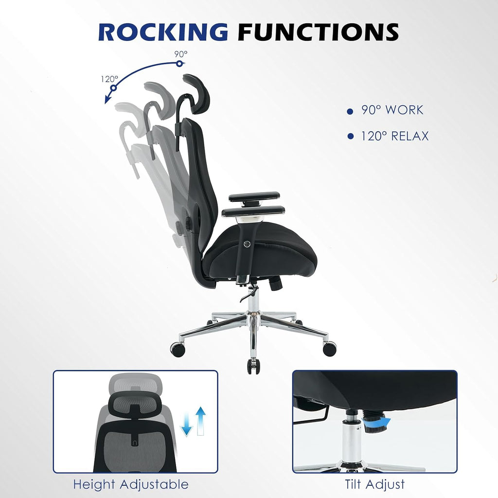 BOSMILLER 700lbs Big and Tall Office Chair with Wide Thick Seat Cushion for Sitting All Day,Ergonomic Mesh Desk Chair with Adjustable Lumbar Support and Headrest for Heavy People,4D Armrests