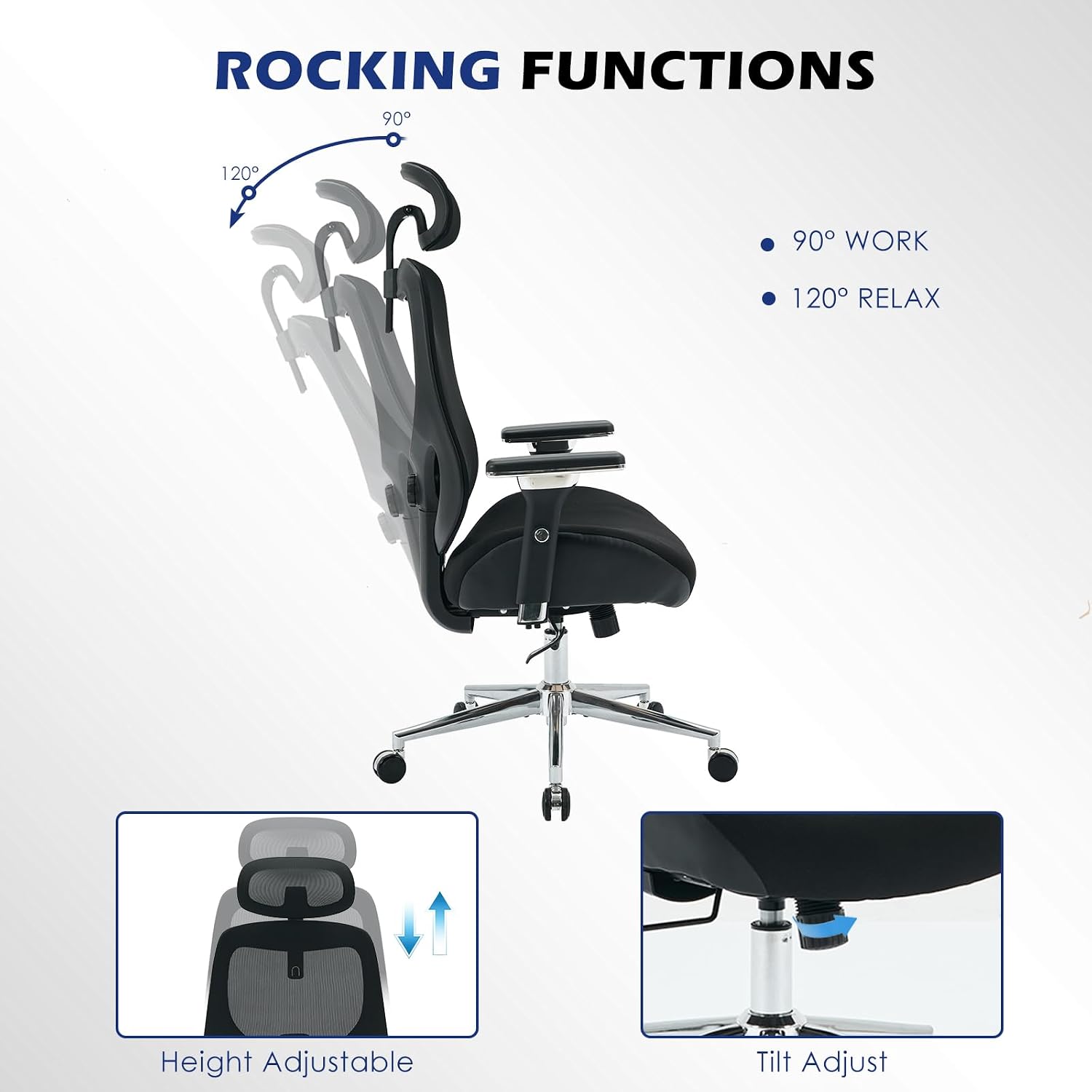 BOSMILLER 700lbs Big and Tall Office Chair with Wide Thick Seat Cushion for Sitting All Day,Ergonomic Mesh Desk Chair with Adjustable Lumbar Support and Headrest for Heavy People,4D Armrests
