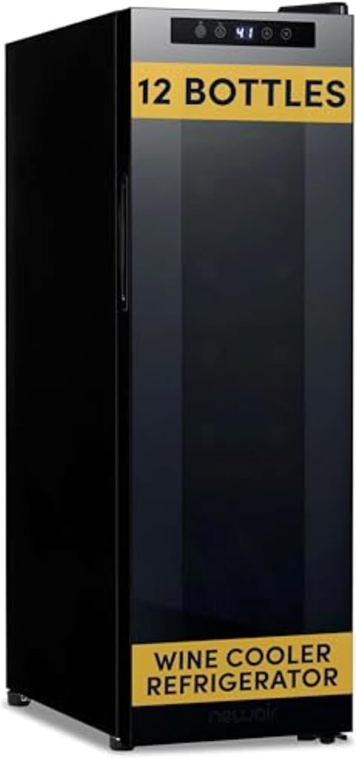 NewAir 10' Wine Fridge for 12 Bottles | Freestanding Wine Cooler Refrigerator with Glass Door | Compact Countertop Storage with Precision Cooling & Quiet Operation | Black