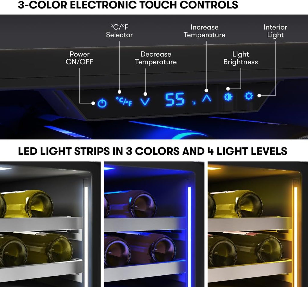 Zephyr Presrv 24' Wine Fridge Single Zone Under Counter - Countertop Wine Cooler Cellars Cabinet Wine Beverage Refrigerator Home Bar Chiller Freestanding with Glass Door, 53 Bottles 750ml