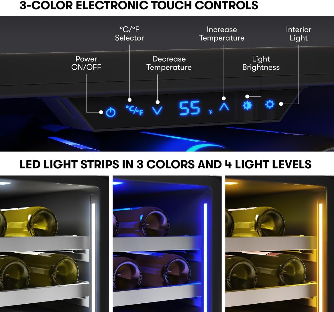 Zephyr Presrv 24' Wine Fridge Single Zone Under Counter - Countertop Wine Cooler Cellars Cabinet Wine Beverage Refrigerator Home Bar Chiller Freestanding with Glass Door, 53 Bottles 750ml