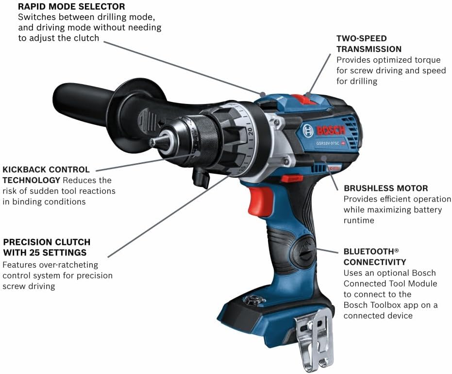 BOSCH GSR18V-975CN 18V Brushless Connected-Ready 1/2 In. Drill/Driver (Bare Tool)