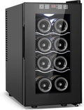 Tylza 8 Bottles Wine Fridge, Wine Cellar with Low-E Tempered Glass Door, LED Touchscreen, Lock, Frost Free, No Vibration, Wine Cooler Refrigerator for Red, White, Champagne or Sparkling Wine, Black
