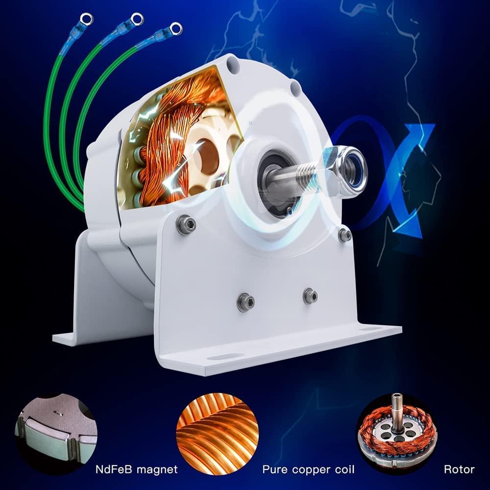 3000W Permanent Magnet Generator 3-Phase AC Alternator, Permanent Magnet Generator Wind Turbines for Homes12v 24V 48V 220V(with Controller,White)