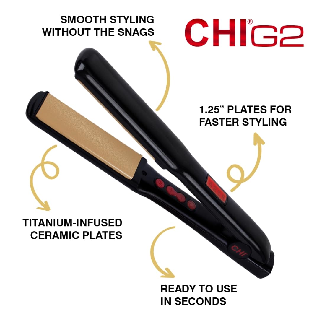 CHI G2 Titanium Infused Ceramic 1.25' Flat Iron Hair Straightener, Digital Temperature Control, Color-Coded Heat Settings for All Hair Types, Fast Heat-Up & Smooth Frizz-Free Finish