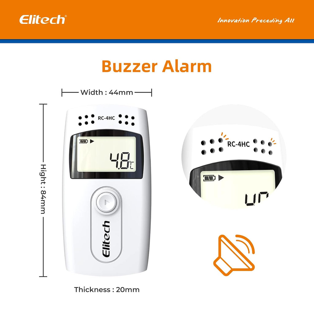 Elitech Digital Temperature Humidity Data Logger Medical Refrigerator Thermometer Vaccine Fridge Temperature Monitor, RC-4HC, 5 Pack