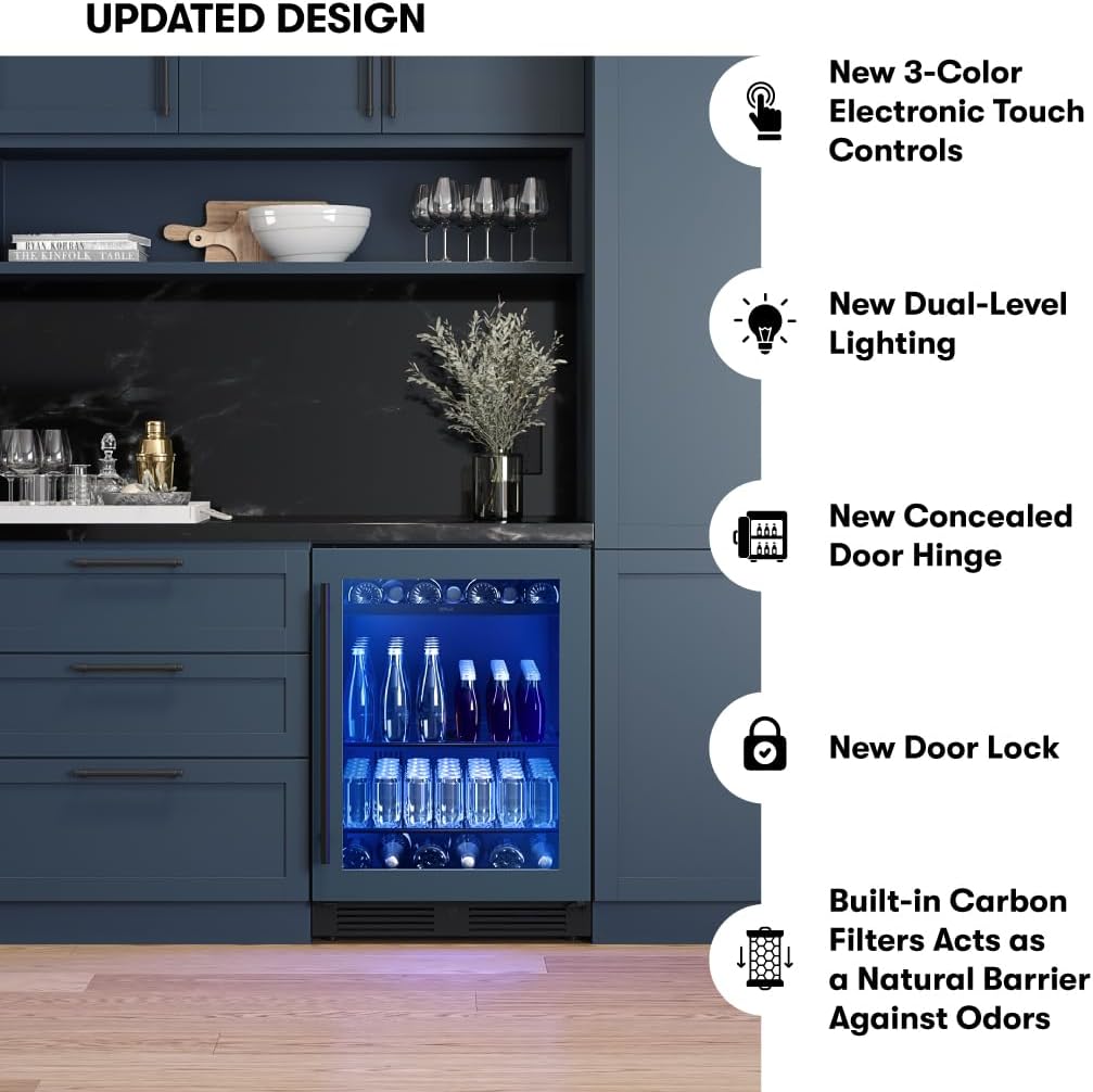 Zephyr Presrv 24 Inch Panel Ready Single Zone Beverage and Wine Fridge 7 bottles, 108x12oz cans Under Counter, Built In Cooler (handle sold separately, wood panels not included)