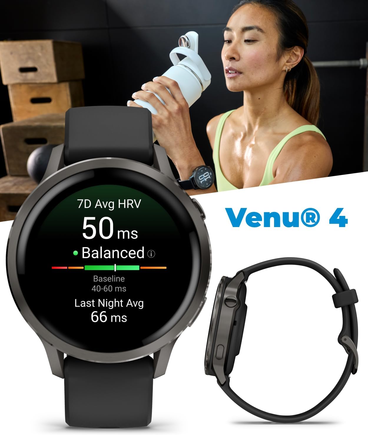 Garmin Venu 4 41mm AMOLED Advanced Health & Fitness GPS Smartwatch, Bright & Colorful Display, Built-in Flashlight, Up to 10 Days, Slate with Black Silicone Band w/Wearable4U Black Earbuds Bundle