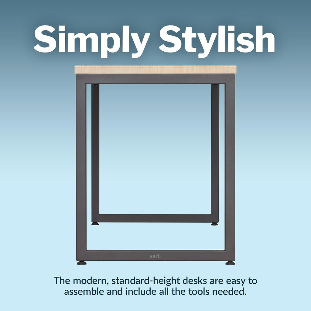 Vari 60x24 Modern Table- Large Computer Desk by Varidesk- Light Wood Study Writing Desk- Sturdy Slim Legs, Durable Laminate Finish, Heavy Duty Table, Easy Assembly