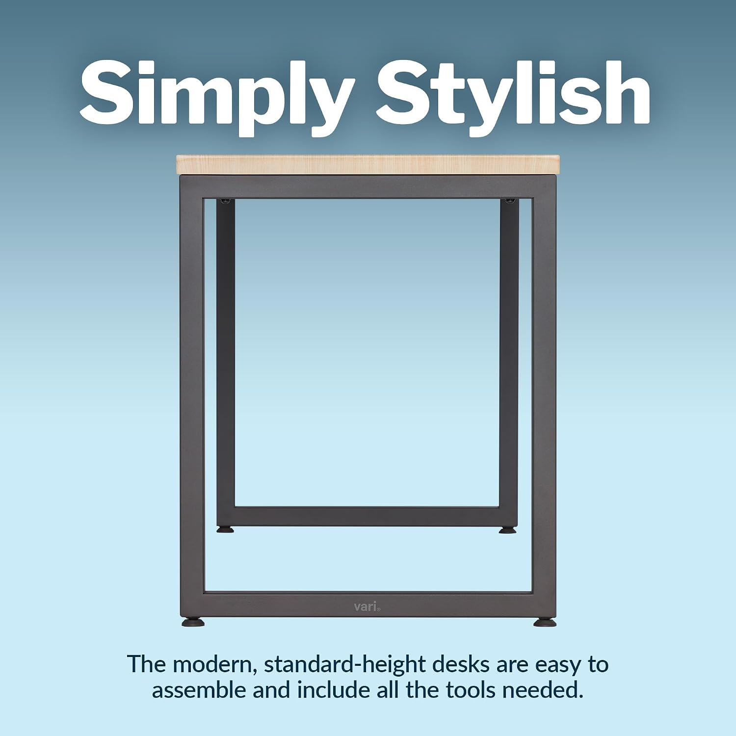Vari 60x24 Modern Table- Large Computer Desk by Varidesk- Light Wood Study Writing Desk- Sturdy Slim Legs, Durable Laminate Finish, Heavy Duty Table, Easy Assembly